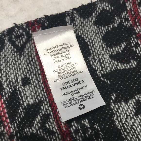 Winter Scarf with Deer Red/Black/White 76“ Long with Fringe - Picture 6 of 7